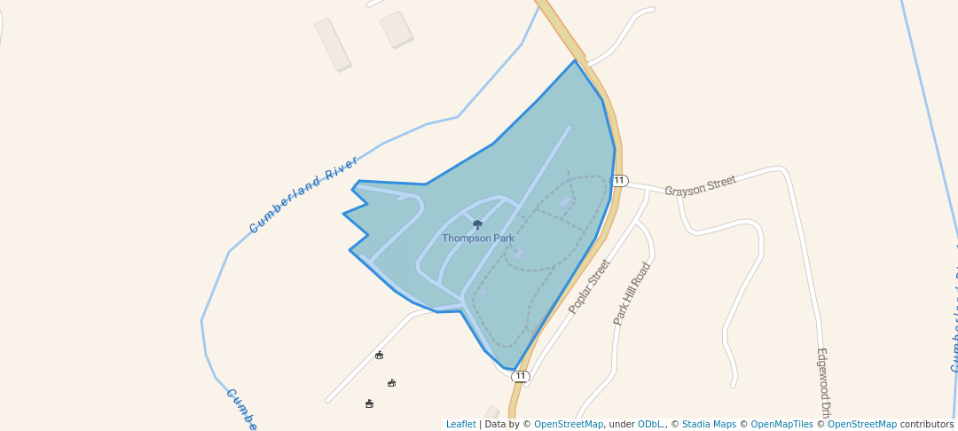 walking in Thompson Park map in Barbourville