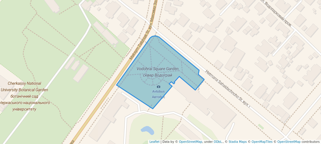 walking in Square garden of Fountain map in Cherkasy