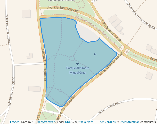 walking in Parque Almirante Miguel Grau map in San Borja