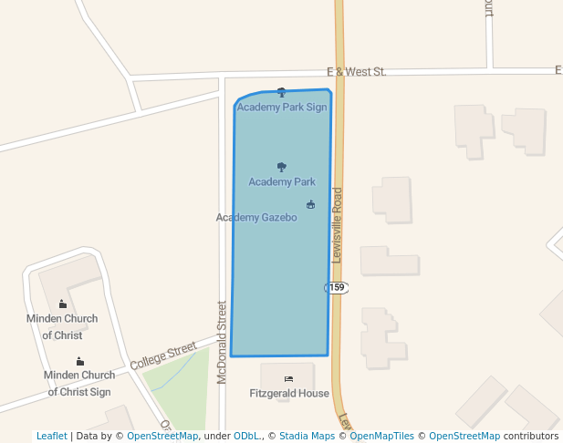 walking in Academy Park map in Minden