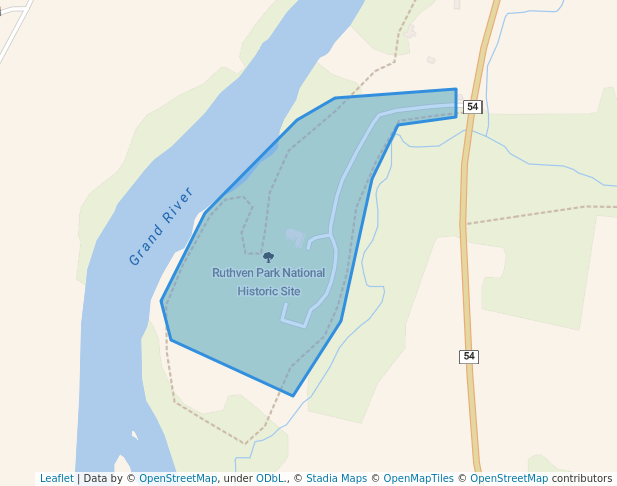 walking in Ruthven Park National Historic Site map in Cayuga