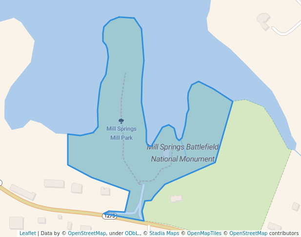 walking in Mill Springs Mill Park map in Monticello