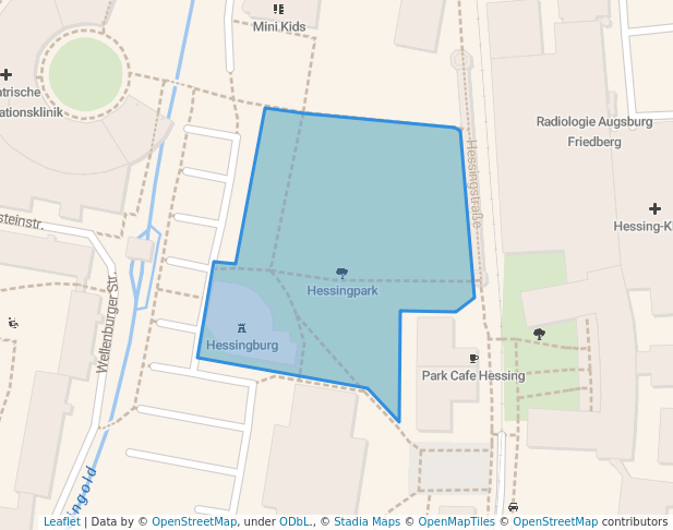walking in Hessingpark map in Augsburg