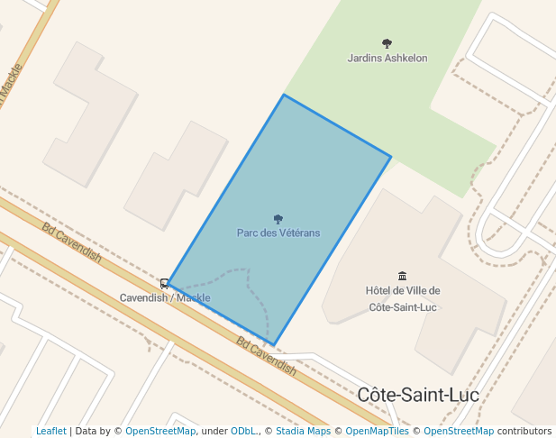 walking in Parc des Vétérans map in Côte Saint-Luc