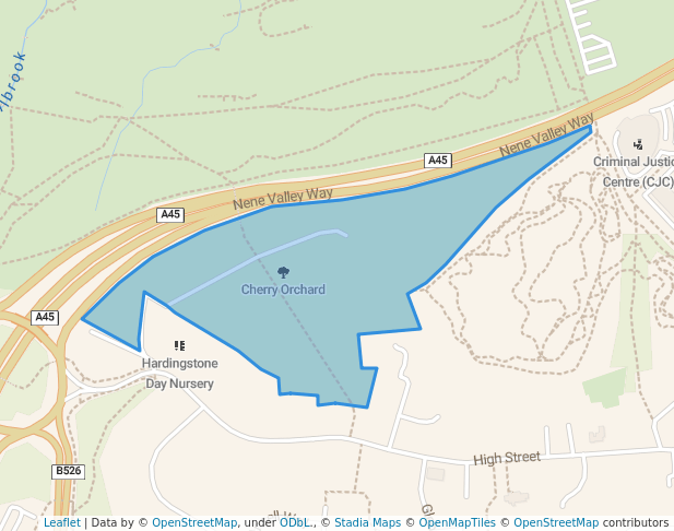 walking in Cherry Orchard map in Hardingstone