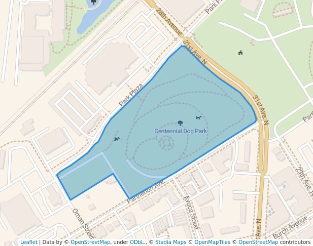 walking in Centennial Dog Park map in Nashville