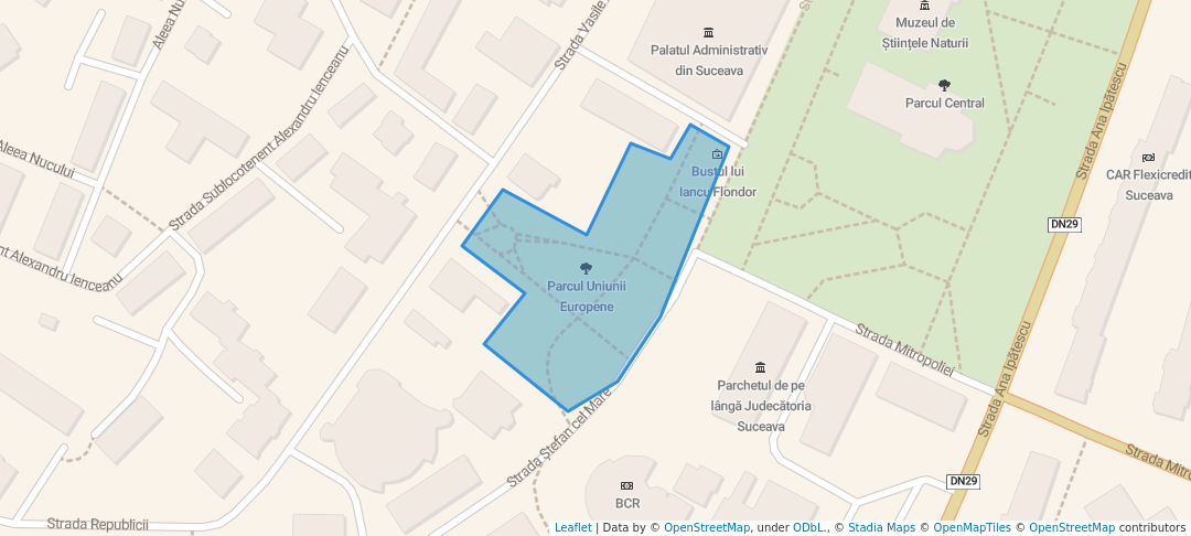 walking in Parcul Uniunii Europene map in Suceava