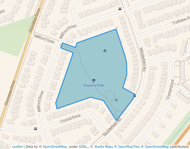 walking in Kiwanis Park map in Peterborough