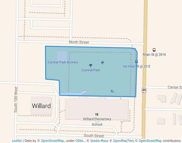 walking in Central Park map in Willard