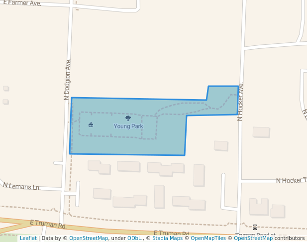 walking in Young Park map in Independence