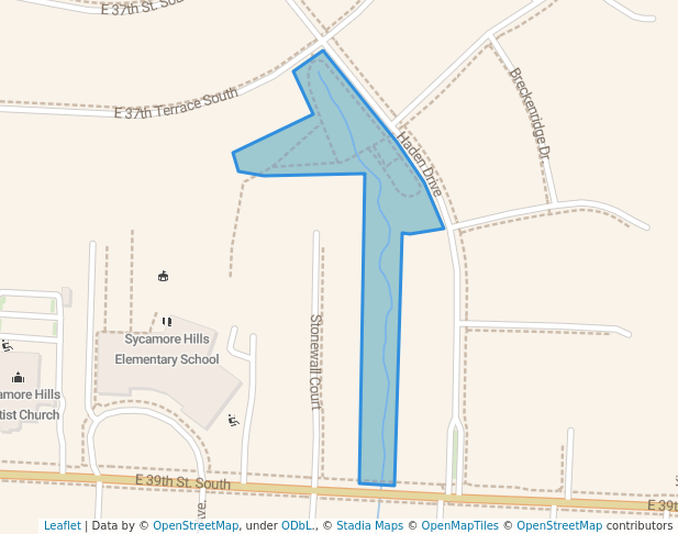 walking in Sycamore Hills Park map in Independence