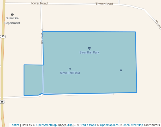 walking in Siren Ball Park map in Siren