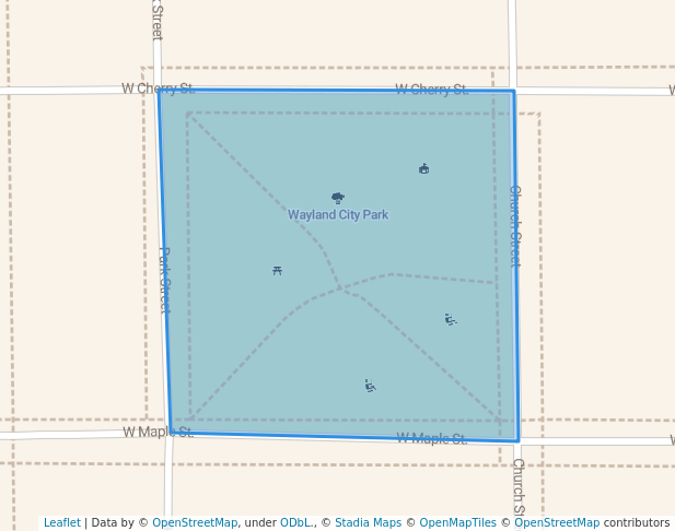 walking in Wayland City Park map in Wayland