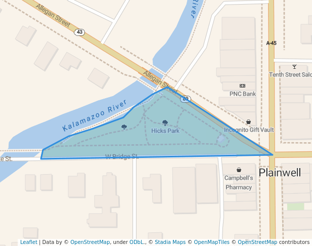 walking in Hicks Park map in Plainwell