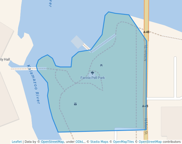 walking in Fannie Pell Park map in Plainwell