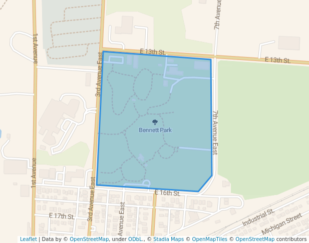 walking in Bennett Park map in Hibbing