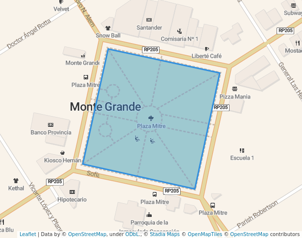 walking in Plaza Mitre map in Monte Grande