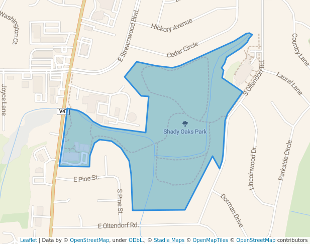 walking in Shady Oaks Park map in Streamwood
