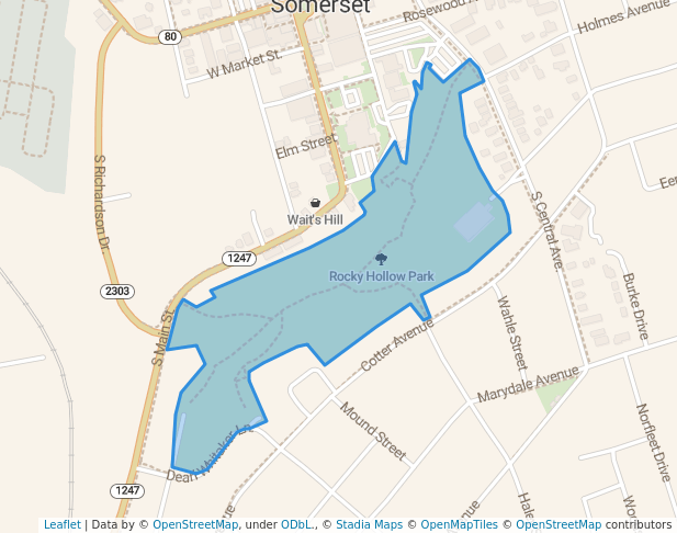 walking in Rocky Hollow Park map in Somerset