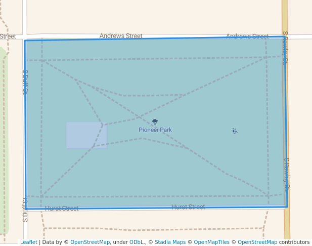 walking in Pioneer Park map in Mitchell