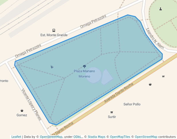 walking in Plaza Mariano Moreno map in Monte Grande