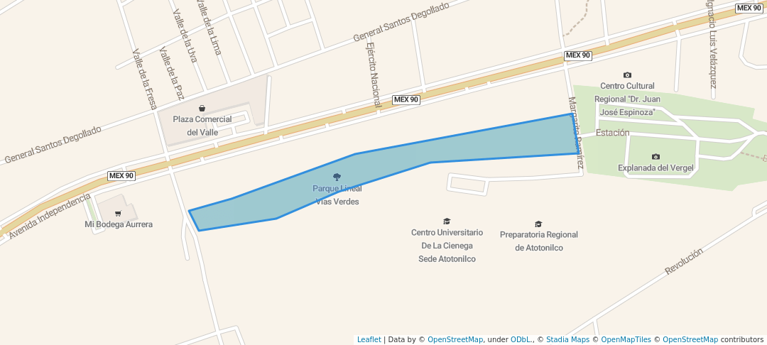 walking in Parque Lineal Vías Verdes map in Atotonilco el Alto