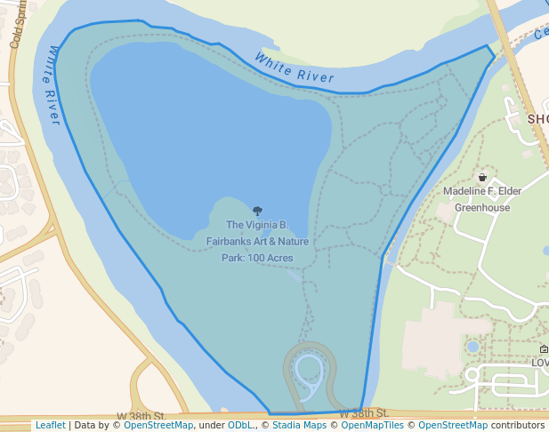 walking in The Viginia B. Fairbanks Art & Nature Park: 100 Acres map in Indianapolis