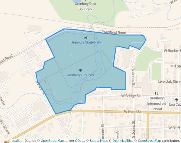 walking in Granbury City Park map in Granbury