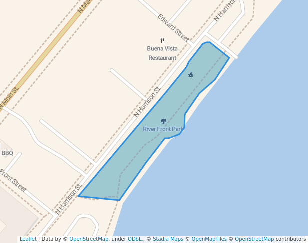 walking in River Front Park map in Algonquin