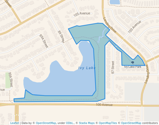 walking in Ivy Lake Park map in Grande Prairie