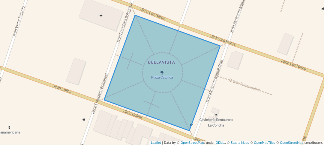 walking in Plaza Catolica map in Bellavista