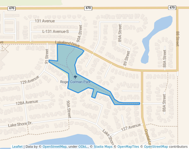 walking in Roger Corman Park map in Grande Prairie