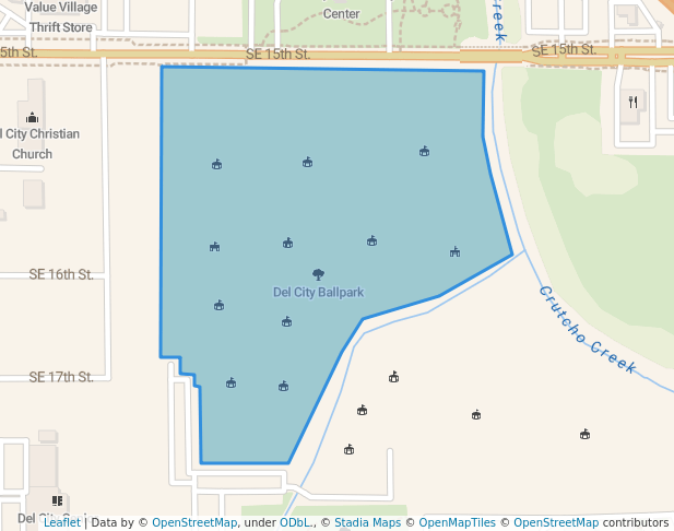 walking in Del City Ballpark map in Del City