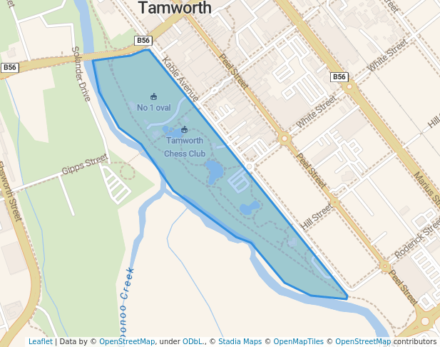 walking in Bicentennial Park map in Tamworth