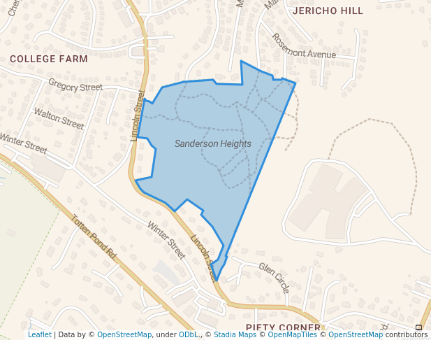 walking in Sanderson Heights map in Waltham