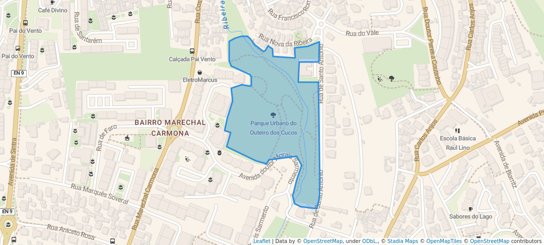 walking in Parque Urbano do Outeiro dos Cucos map in Alcabideche