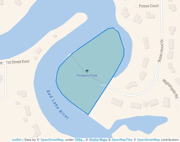 walking in Finsbury Park map in Thief River Falls