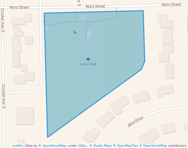 walking in Lions Park map in Thief River Falls
