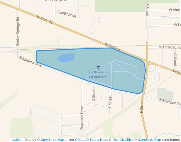 walking in Coles County Fairgrounds map in Charleston