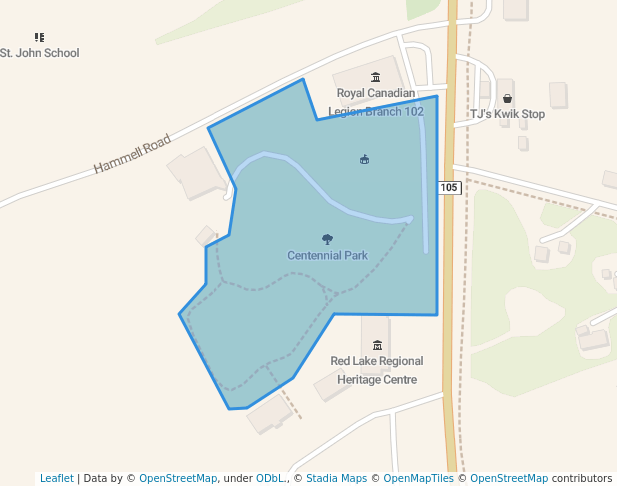 walking in Centennial Park map in Red Lake