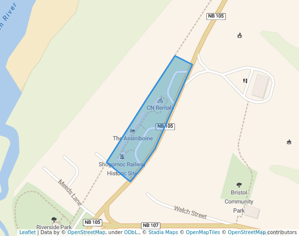 walking in Shogomoc Railway Historic Site map in Florenceville-Bristol