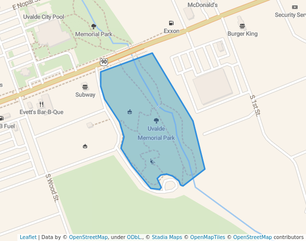 walking in Uvalde Memorial Park map in Uvalde