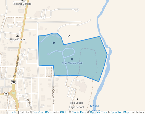 walking in Coal Miners Park map in Red Lodge