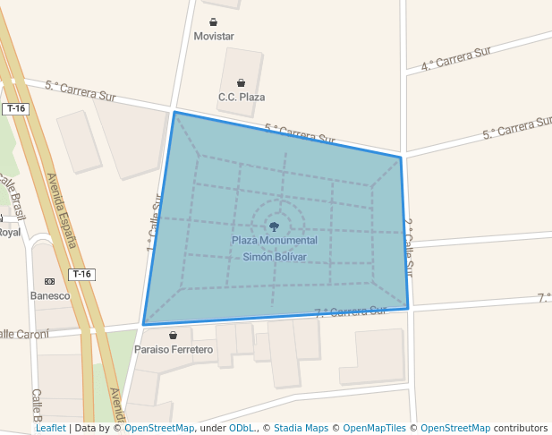 walking in Plaza Monumental Simón Bolívar map in El Tigre