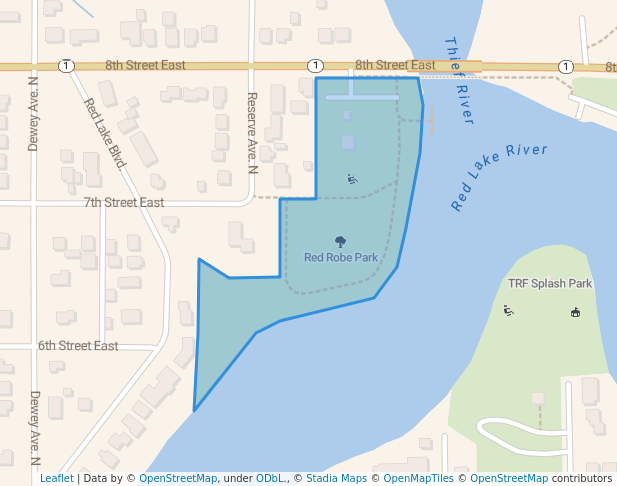 walking in Red Robe Park map in Thief River Falls