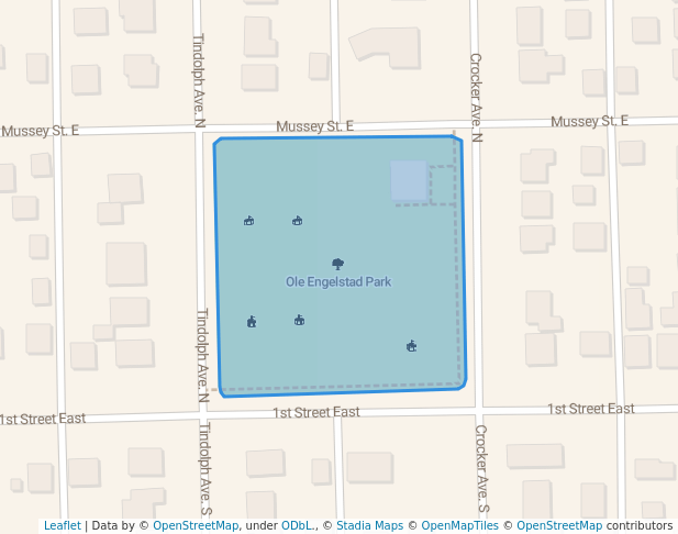 walking in Ole Engelstad Park map in Thief River Falls