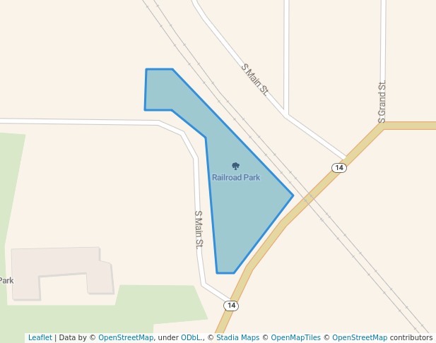 walking in Railroad Park map in Chariton