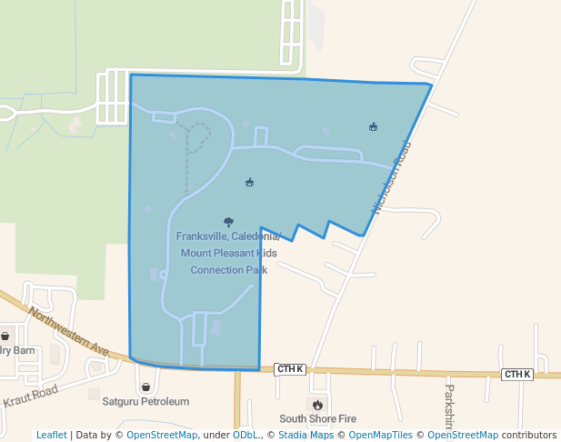 walking in Franksville, Caledonia/Mount Pleasant Kids Connection Park map in Caledonia