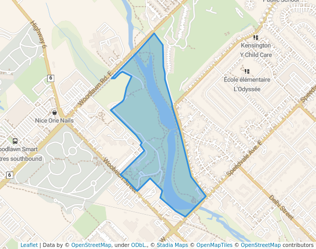 walking in Riverside Park map in Guelph