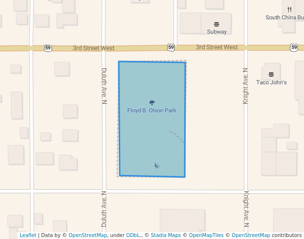 walking in Floyd B. Olson Park map in Thief River Falls